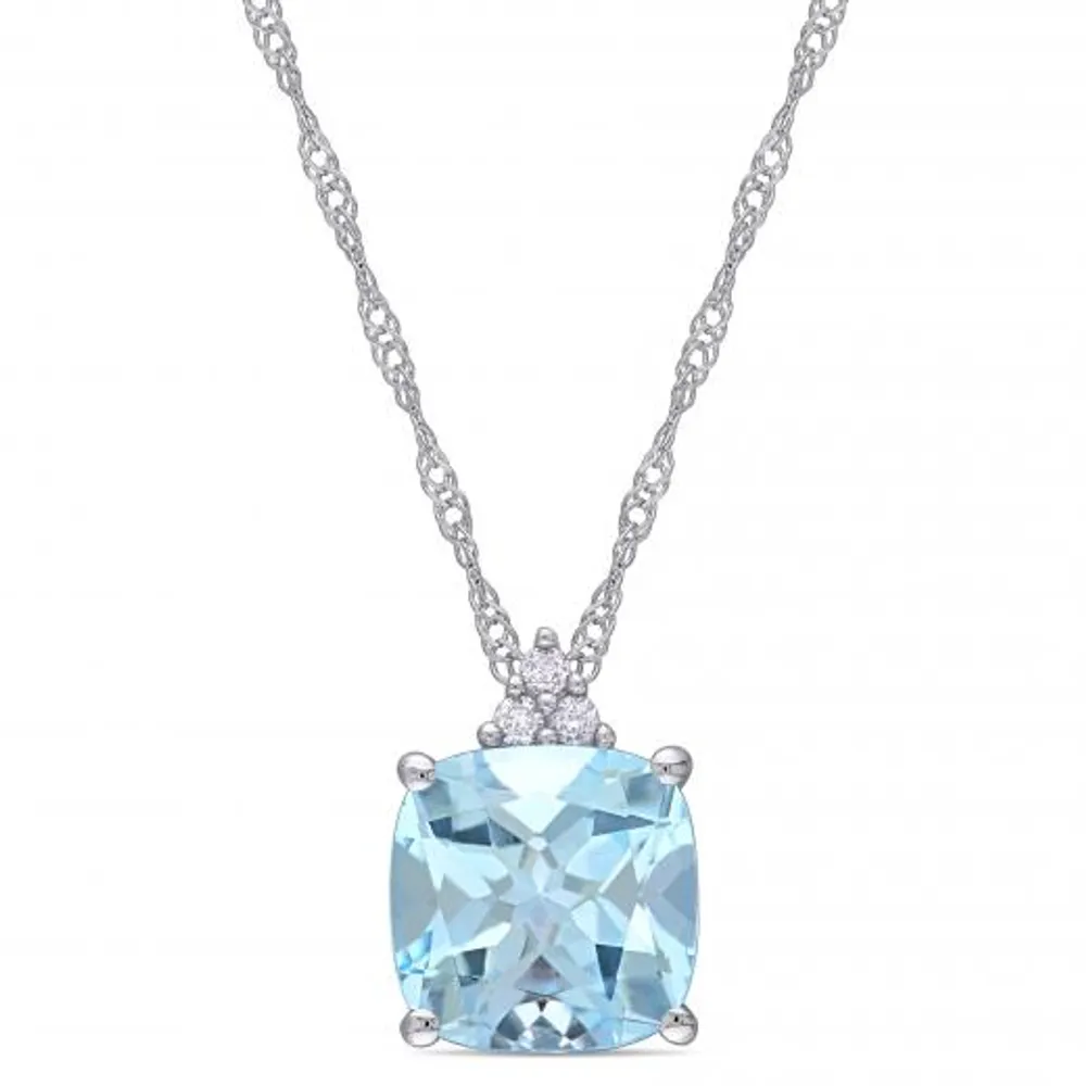 Julianna B White Gold Sky Blue Topaz & Diamond Fashion Pendant with Chain