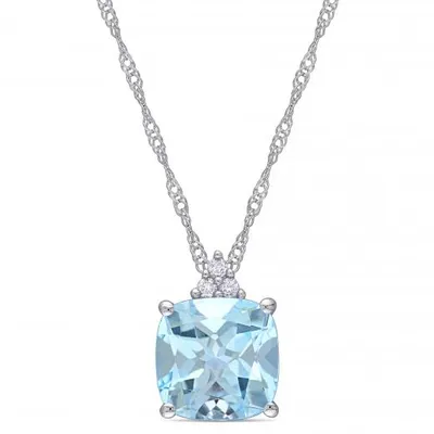 Julianna B White Gold Sky Blue Topaz & Diamond Fashion Pendant with Chain