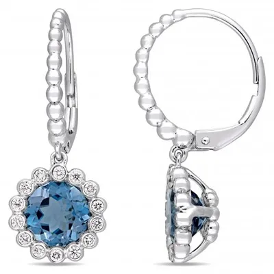 Julianna B White Gold Blue Topaz & Diamond Earrings