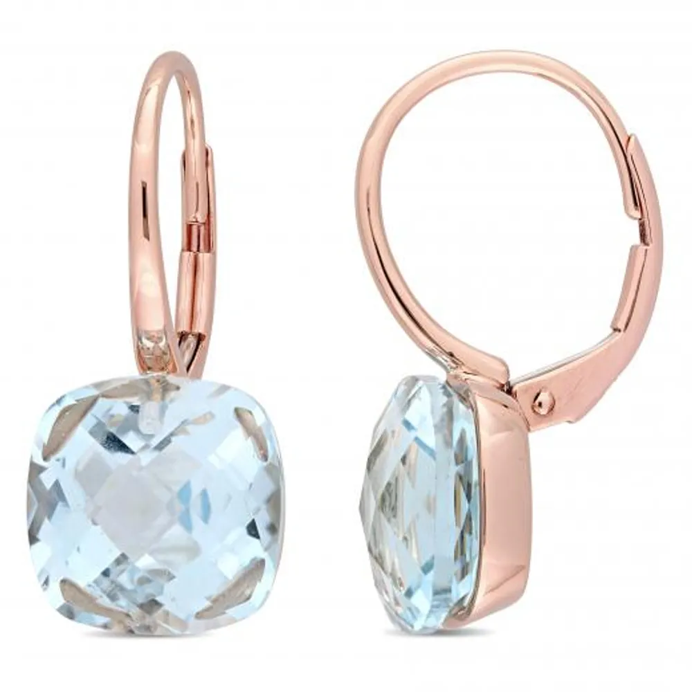 Julianna B Rose Gold Blue Topaz Leverback Earrings