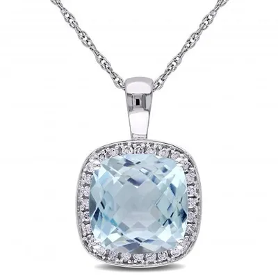 Julianna B White Gold Sky Blue Topaz & Diamond Pendant with Chain