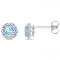 Julianna B White Gold Sky Blue Topaz & Diamond Stud Earrings