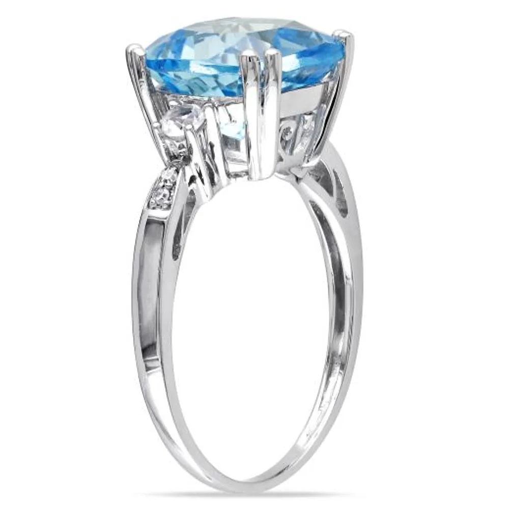 Julianna B 10K White Gold Sky Blue Topaz Created White Sapphire & Diamond Ring