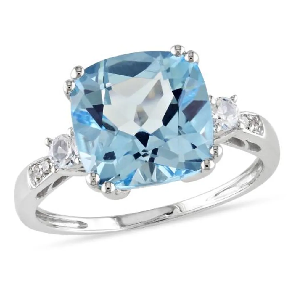 Julianna B 10K White Gold Sky Blue Topaz Created White Sapphire & Diamond Ring