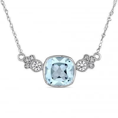 Julianna B 10K White Gold Sky Blue Topaz White Sapphire & Diamond Necklace
