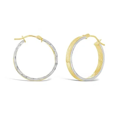 10K Yellow and White Gold Diamond Cut Inside Out Hoops