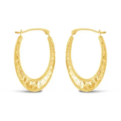 10K Yellow and White Gold Diamond Cut Oval Creole Hoops