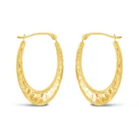 10K Yellow and White Gold Diamond Cut Oval Creole Hoops