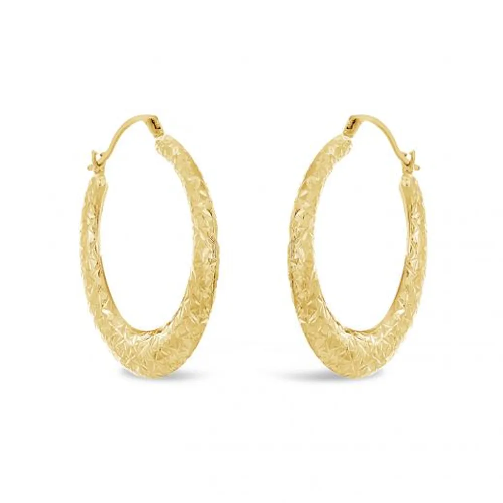 10K Yellow Gold Diamond Cut Round Hoops