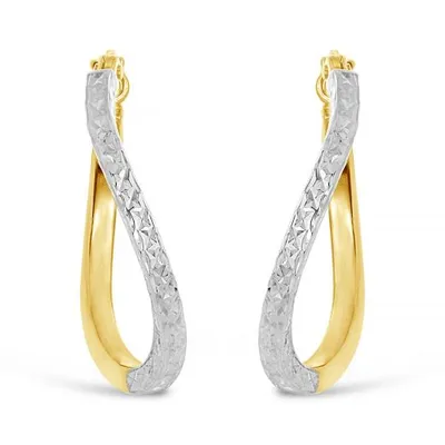 10K Yellow and White Gold Diamond Cut Twisted Hoops