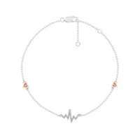 Sterling Silver 10K Rose Gold Diamond Heartbeat Bracelet