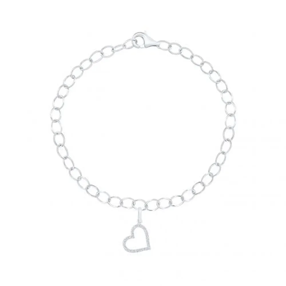 Sterling Silver Diamond Heart Charm Bracelet