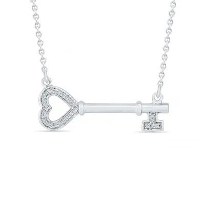 Sterling Silver Diamond Heart Key Necklace