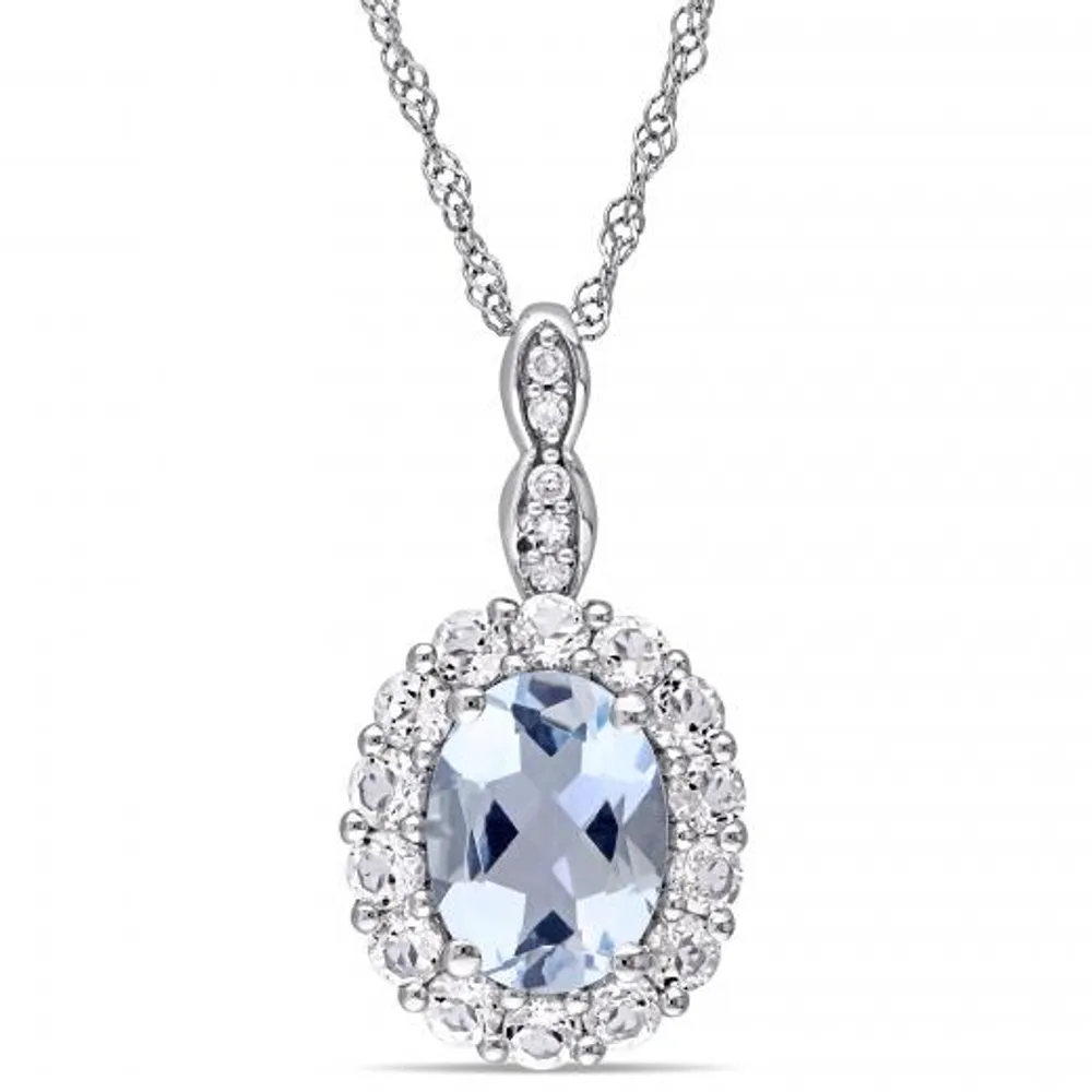 Julianna B 14K White Gold Aquamarine White Topaz & Diamond Pendant with Chain