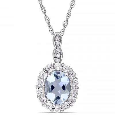 Julianna B 14K White Gold Aquamarine White Topaz & Diamond Pendant with Chain