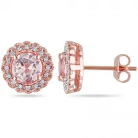 Julianna B Sterling Silver Morganite & 0.10CTW Diamond Halo Stud Earrings