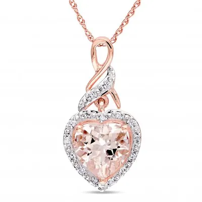 Julianna B 10K Rose Gold Diamond & Heart Shaped Morganite Pendant with Chain