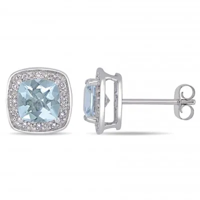 Julianna B 10K White Gold Aquamarine & 0.10CTW Diamond Halo Earrings