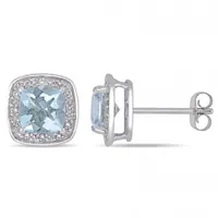 Julianna B 10K White Gold Aquamarine & 0.10CTW Diamond Halo Earrings