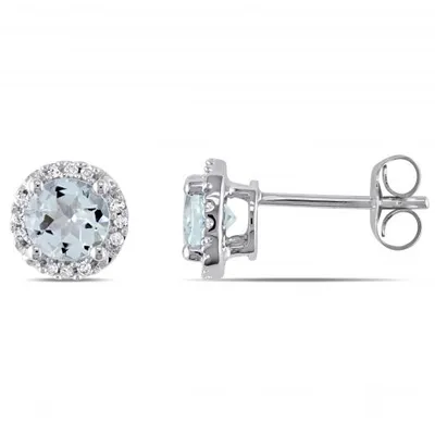 Julianna B 10K White Gold Aquamarine & Diamond Stud Earrings