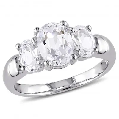 Julianna B Sterling Silver Oval Cut Created White Sapphire Three-Stone Ring