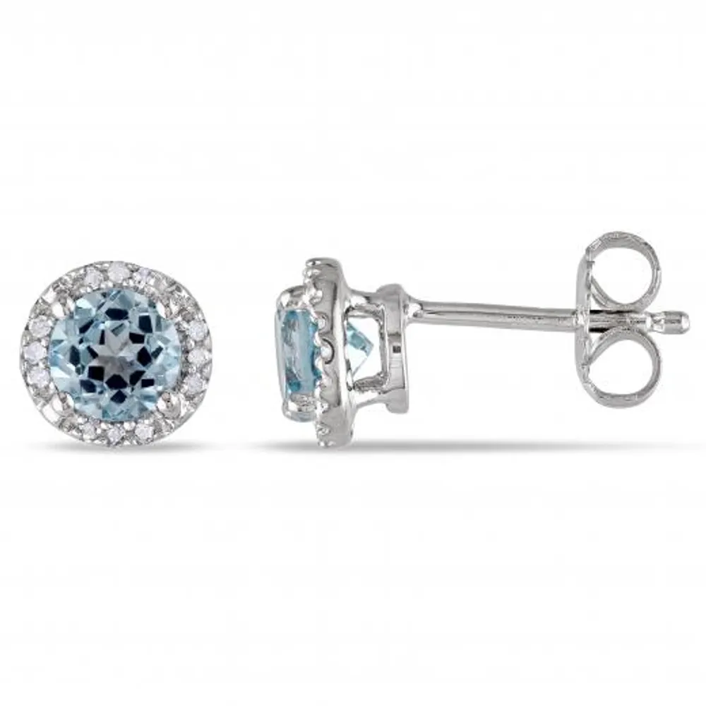 Julianna B Sterling Silver Blue Topaz and Diamond Halo Stud Earrings