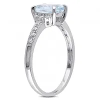 Julianna B Sterling Silver Oval Cut Aquamarine & Diamond Ring