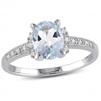 Julianna B Sterling Silver Oval Cut Aquamarine & Diamond Ring