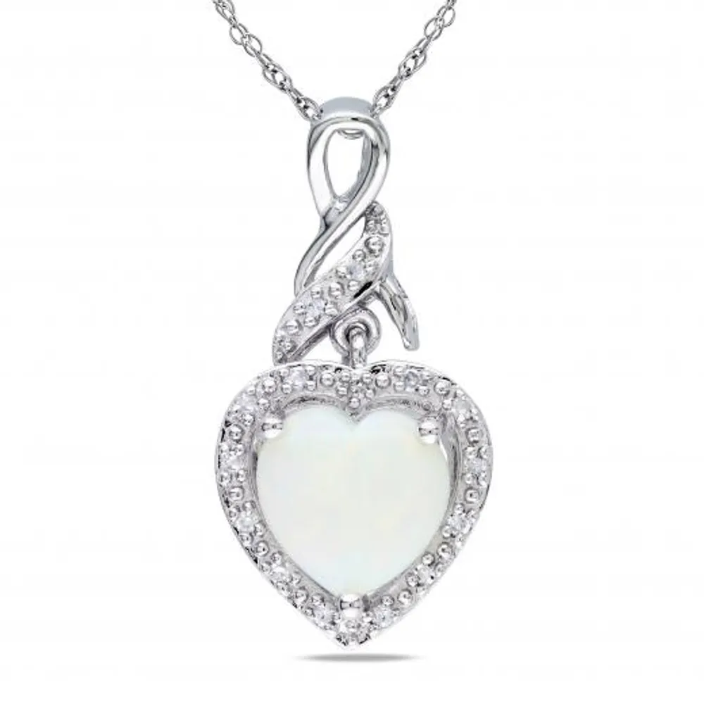 Julianna B Sterling Silver Opal & Diamond Heart Twist Pendant with Chain