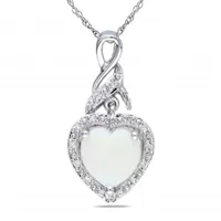 Julianna B Sterling Silver Opal & Diamond Heart Twist Pendant with Chain