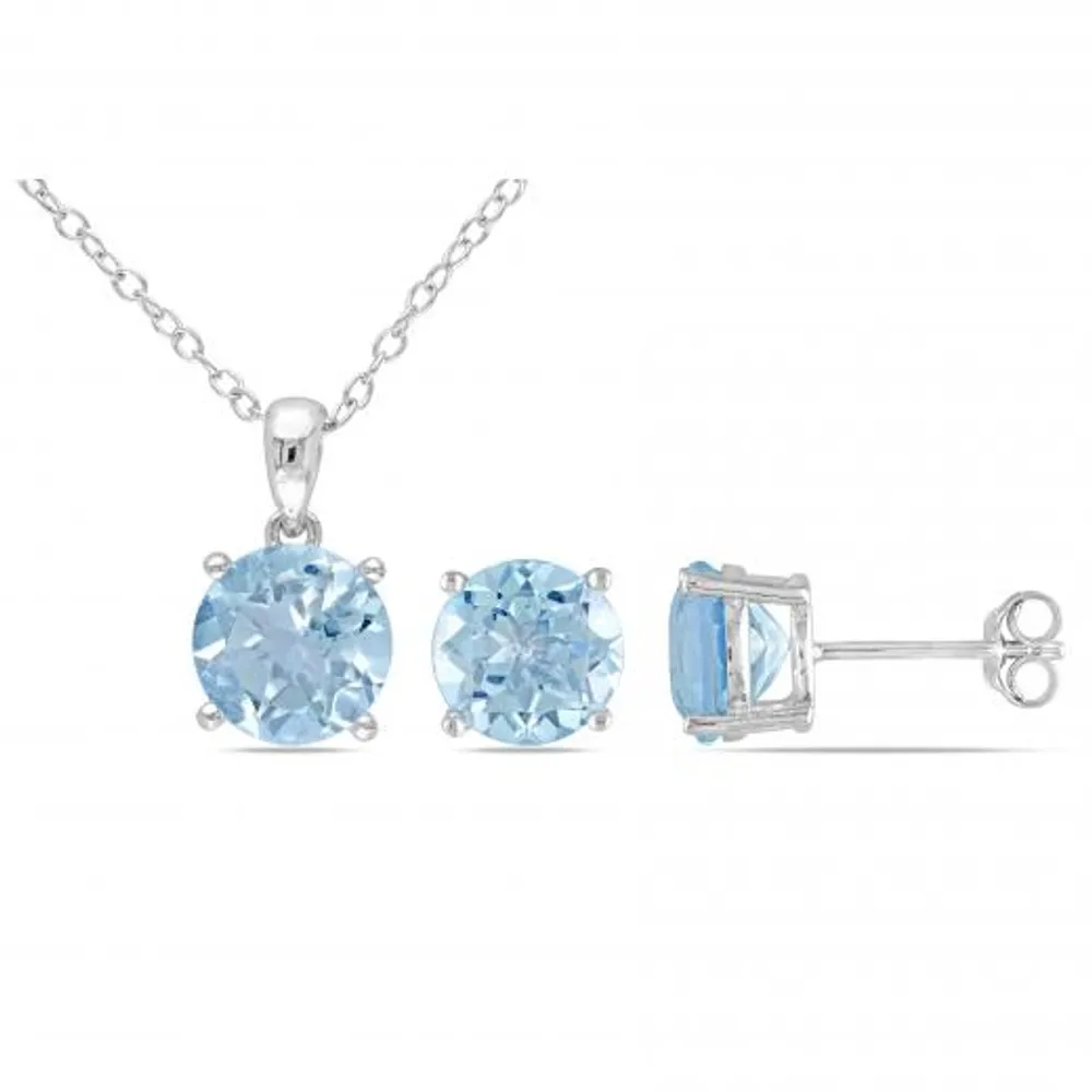 Julianna B Sterling Silver Blue Topaz Pendant & Earring Two Piece Set