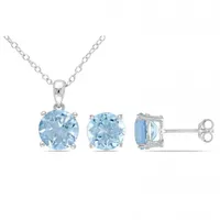 Julianna B Sterling Silver Blue Topaz Pendant & Earring Two Piece Set