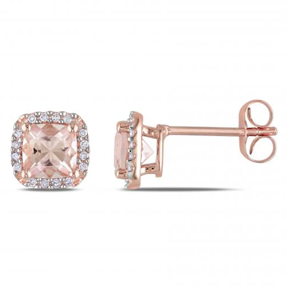 Julianna B 10K Rose Gold Cushion Cut Morganite & 0.10CTW Diamond Halo Earrings