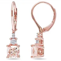 Julianna B Sterling Silver Morganite Created White Sapphire & Diamond Earrings