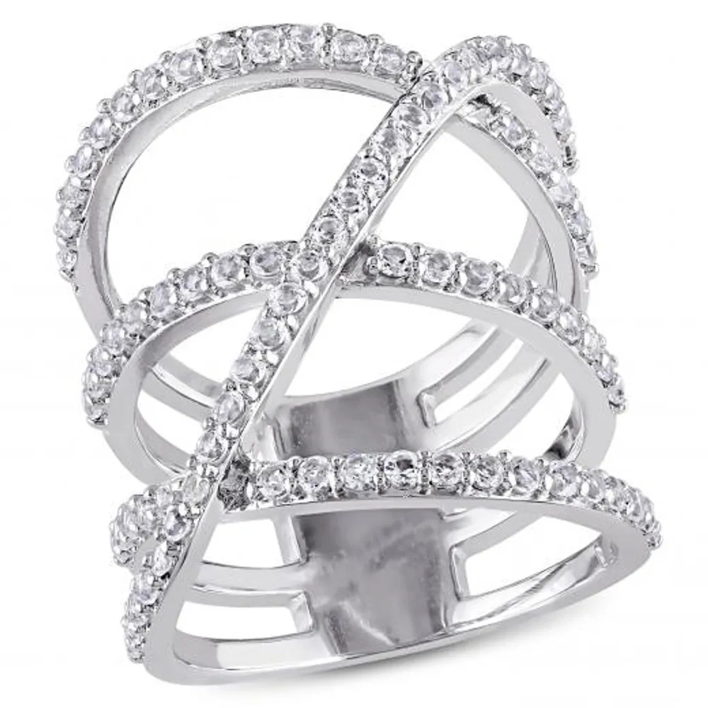 Julianna B Sterling Silver White Topaz Crossover Split Shank Ring