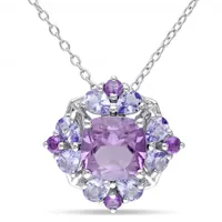 Julianna B Sterling Silver Amethyst & Tanzanite Quatrefoil Floral Pendant