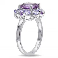 Julianna B Sterling Silver Amethyst & Tanzanite Floral Cluster Ring