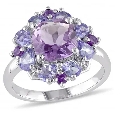 Julianna B Sterling Silver Amethyst & Tanzanite Floral Cluster Ring