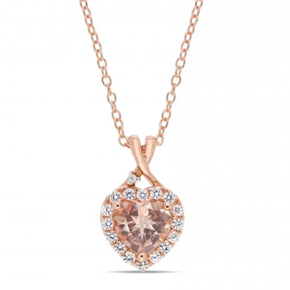 Julianna B Sterling Silver Morganite Created White Sapphire & Diamond Pendant