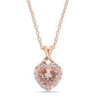 Julianna B Sterling Silver Morganite Created White Sapphire & Diamond Pendant