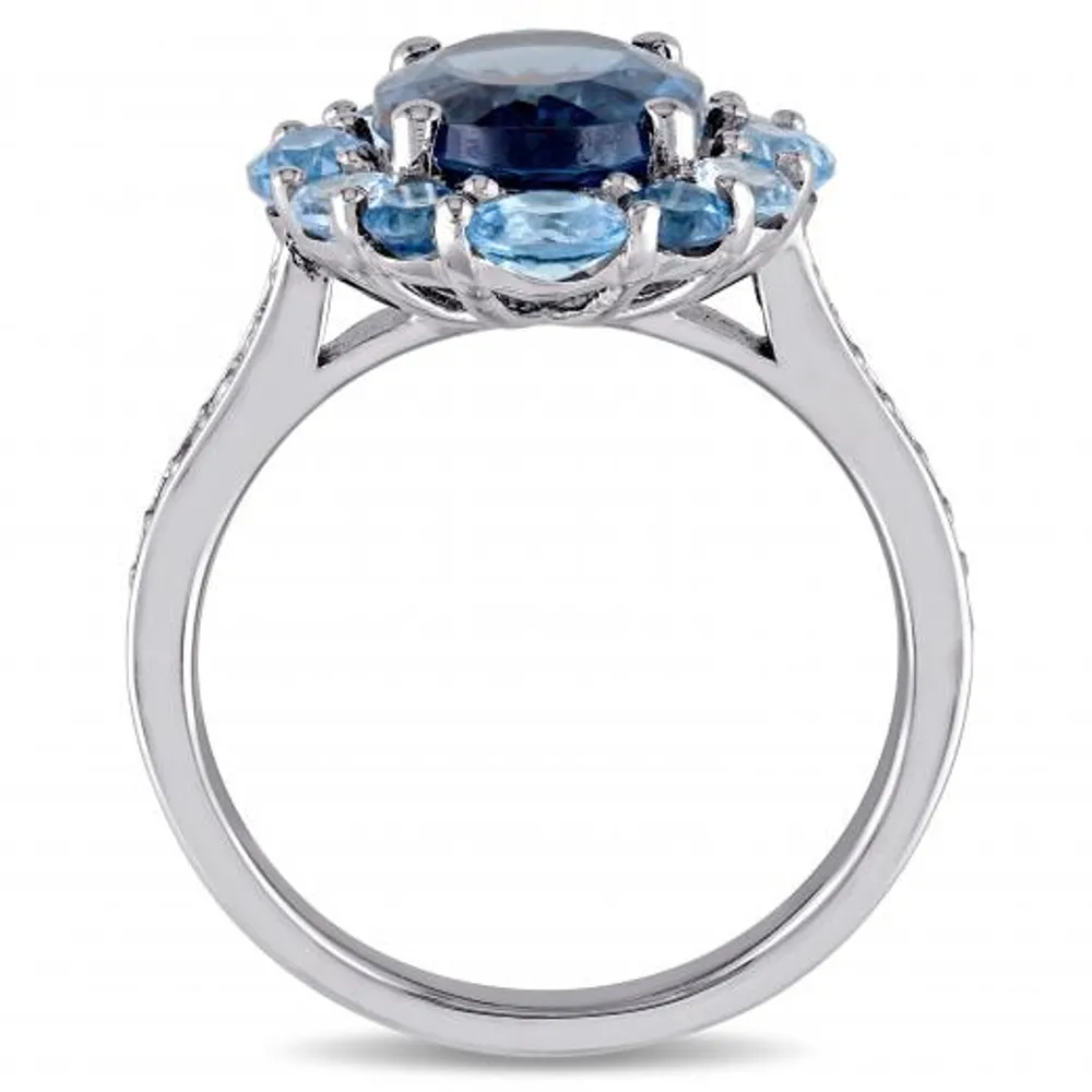 Julianna B Sterling Silver London Swiss & Sky Blue Topaz Halo Ring