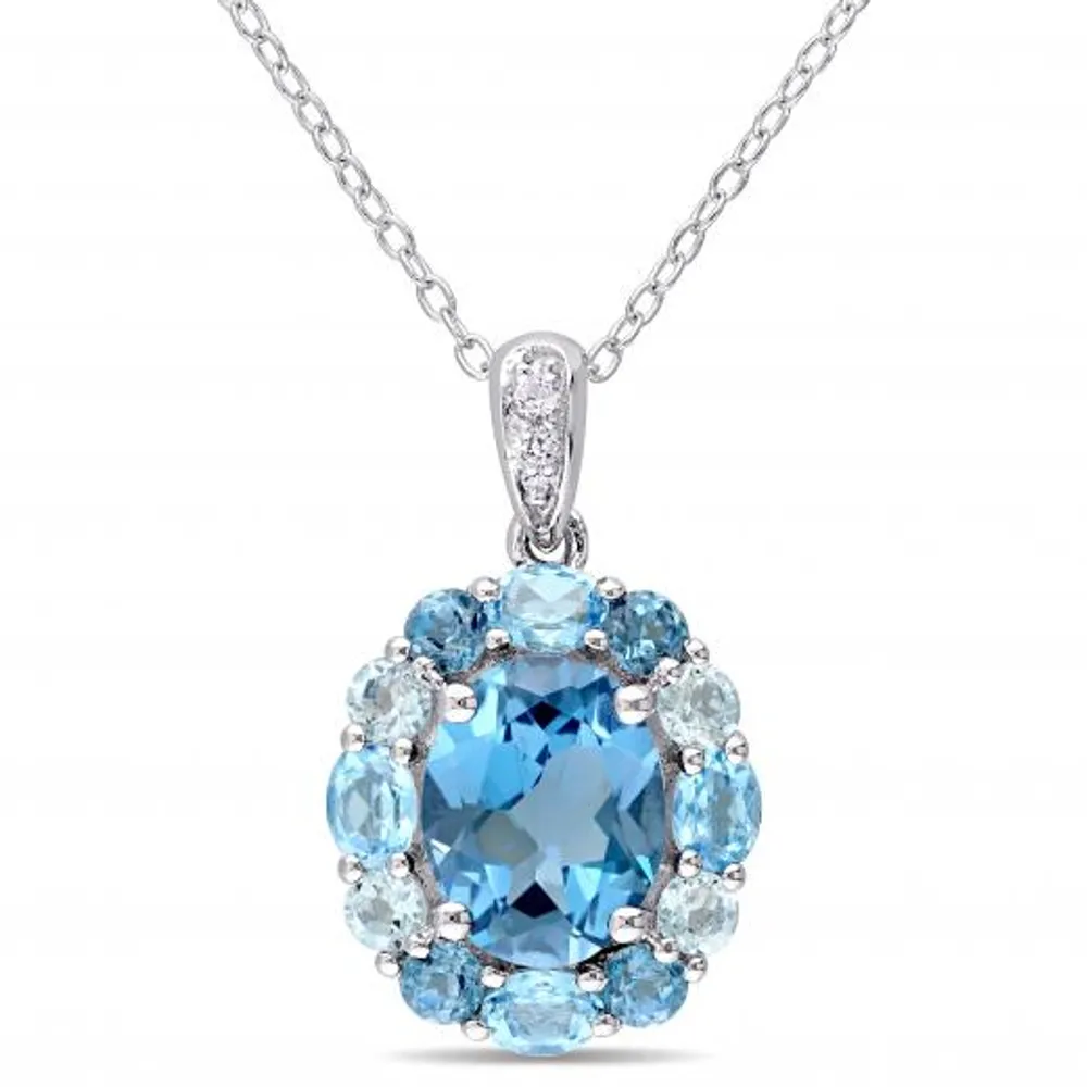 Julianna B Sterling Silver London Swiss & Sky Blue & White Topaz Pendant