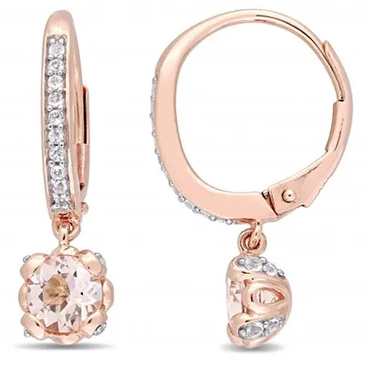 Julianna B 10K Rose Gold Morganite & White Topaz Leverback Earrings