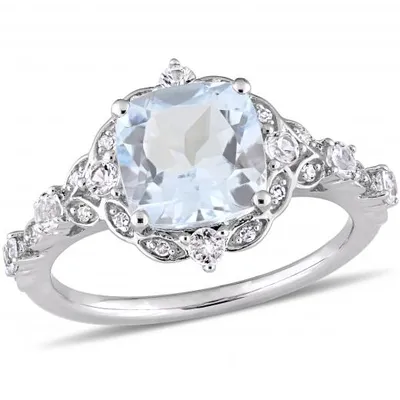 Julianna B 14K White Gold Aquamarine White Sapphire & Diamond Ring