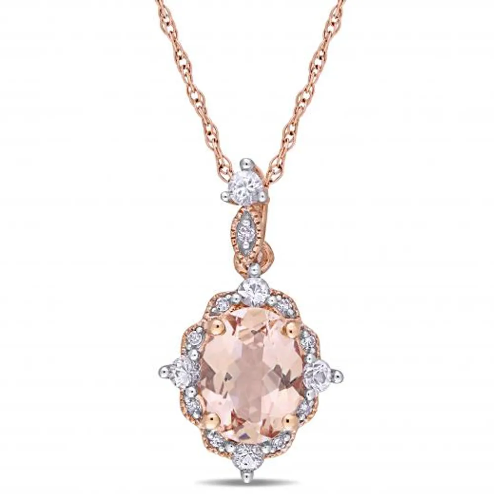 Julianna B 10K Rose Gold Morganite White Sapphire & Diamond Accent Drop Pendant