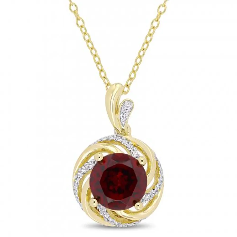 Julianna B Sterling Silver Garnet White Topaz & Diamond Pendant with Chain