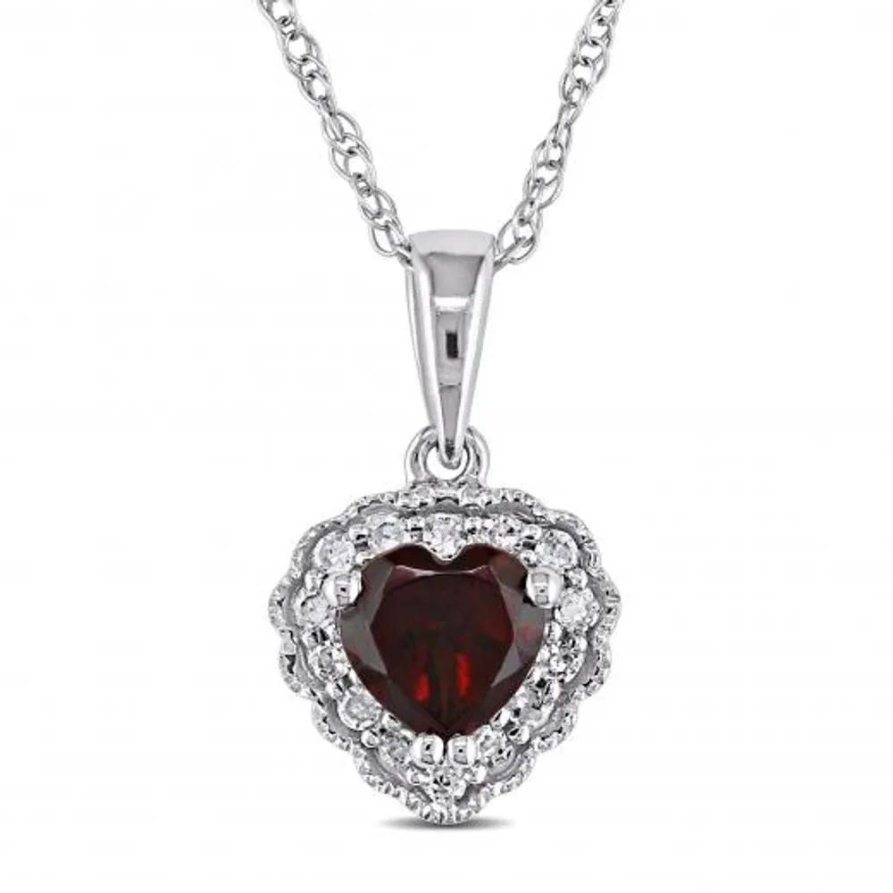 Julianna B 10K White Gold Garnet & Diamond Pendant with Chain