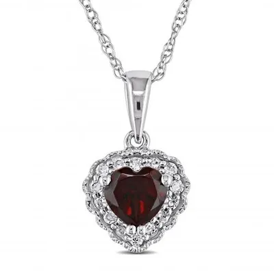 Julianna B 10K White Gold Garnet & Diamond Pendant with Chain