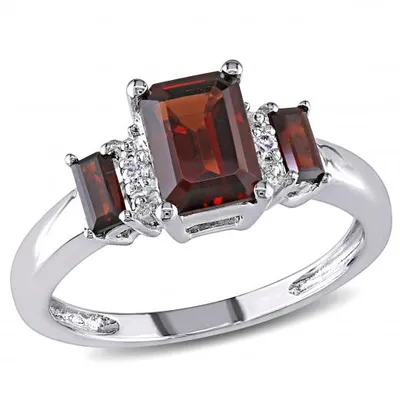 Julianna B 10K White Gold Garnet & 0.02CTW Diamond Fashion Ring