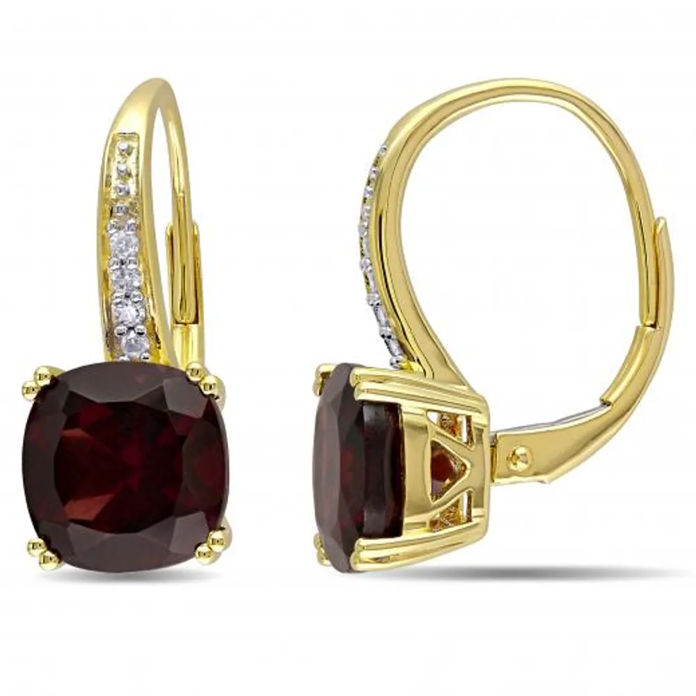 Julianna B 10K Yellow Gold Garnet & Diamond Leverback Earrings